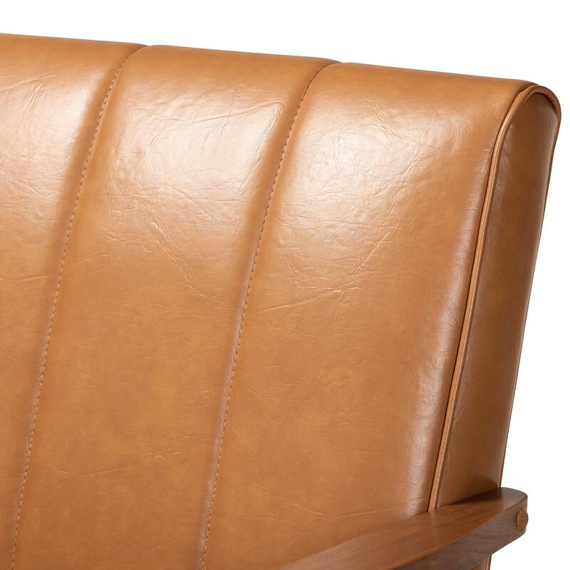 NikkoTan Faux Leather and Walnut Brown finished Wood Loveseat