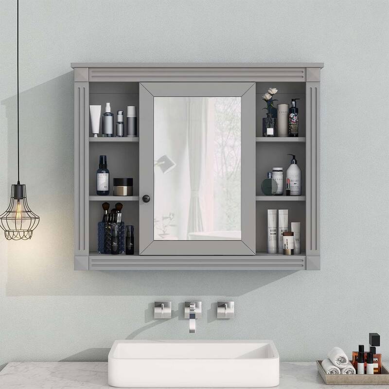 Functional Design Wall Mounted Bathroom Storage Cabinet with Mirror,6 Open Shelves,for Enhanced Organization