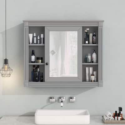Functional Design Wall Mounted Bathroom Storage Cabinet with Mirror,6 Open Shelves,for Enhanced Organization