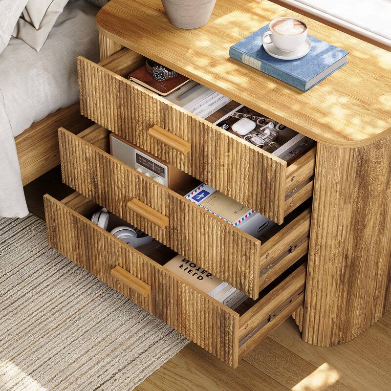 31.5" Fluted Nightstands Set, Oversized 3-Drawer Night Stand Large Bedside End Table