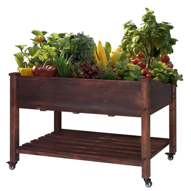 VEIKOUS Wood Raised Garden Bed Planter Box with Four Wheels and Legs, 46.8''W x 22.4''D x 33''H - 46.8''W x 22.4''D x 33''H