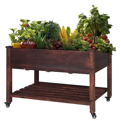 VEIKOUS Wood Raised Garden Bed Planter Box with Four Wheels and Legs, 46.8''W x 22.4''D x 33''H - 46.8''W x 22.4''D x 33''H