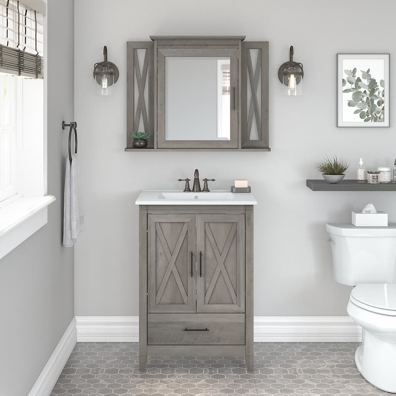 Key West 24W Bathroom Vanity Sink with Mirror by Bush Furniture - Driftwood Gray
