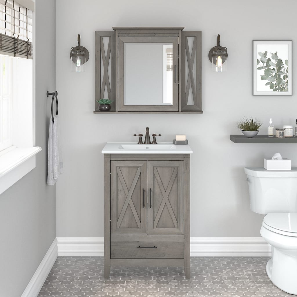 Key West 24W Bathroom Vanity Sink with Mirror by Bush Furniture