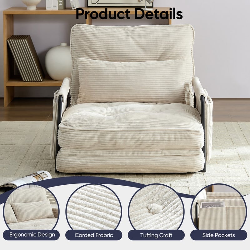 Mixoy Muti-Functional Folding Futon Floor Sofa Bed,Single Lazy Sofa with Pillows,6 Position Adjustable Backrest