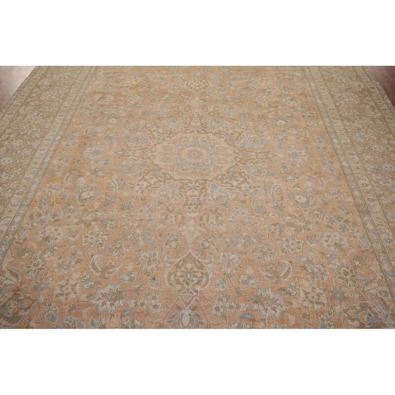 Distressed Muted Najafabad Persian Vintage Hand-Knotted Wool Carpet - 9'3" x 12'11"