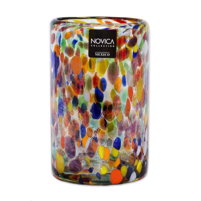 NOVICA Artisan Handblown Glass Tumblers Multicolor Mexican Tableware Recycled Water Drinkware 'Carnival'(Set Of 6)