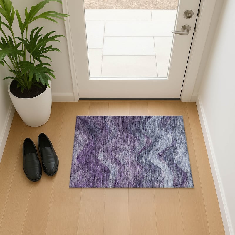 Premium Washable Super Soft Modern Waves Mayfield Rug - Purple - 1'8" x 2'6"