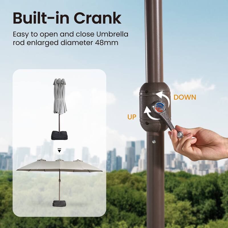 OVIOS 15ft Double-Sided Patio Umbrella with Crank & Weighted Sandbag Base