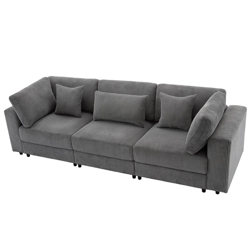 Corduroy 3 Seater Modular Sofa with Removable Back Cushions and 5 Pillows