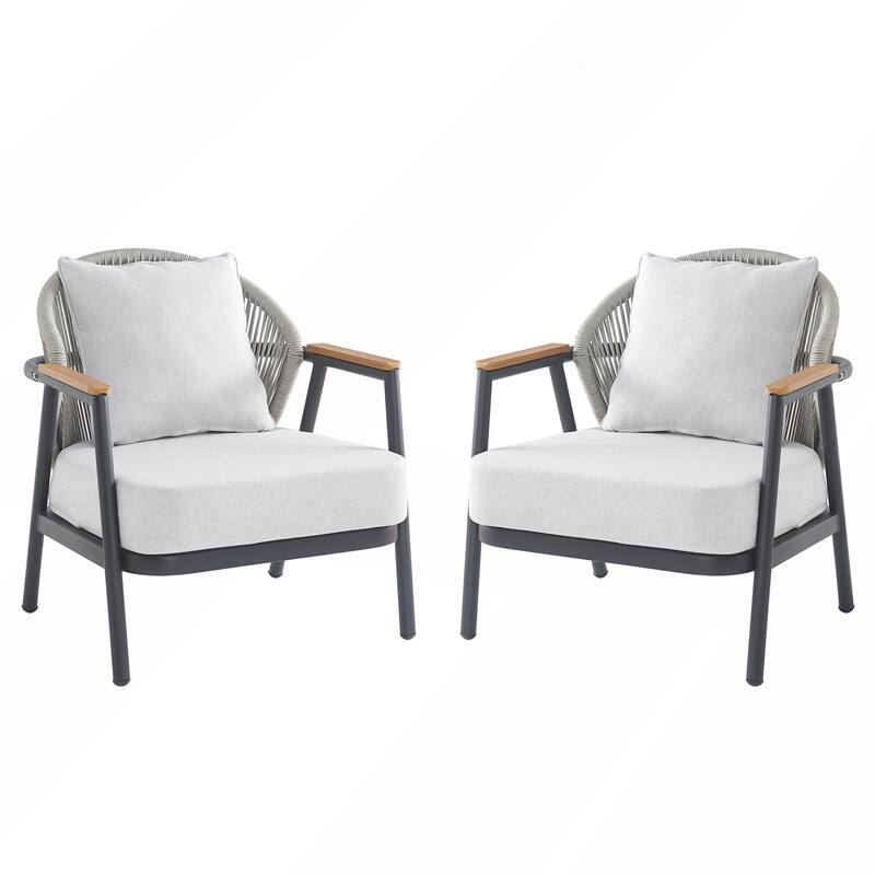 Outdoor Rope Club Chair with Gray Cushion Set of 2