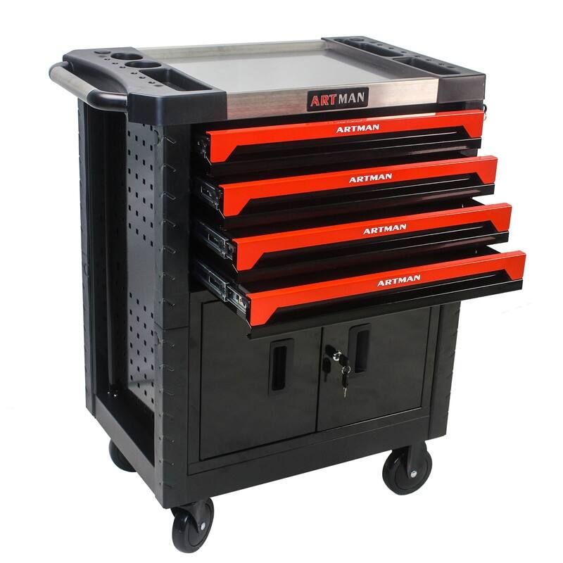 4 Drawers Rolling Tool Cart Chest with Lockable Garage Storage Cabinet