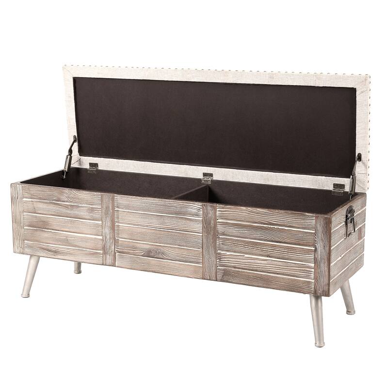 Natural Wood Upholstered Bedroom and Entryway Storage Bench - 20.25" H x 47.38" W x 15.81" W