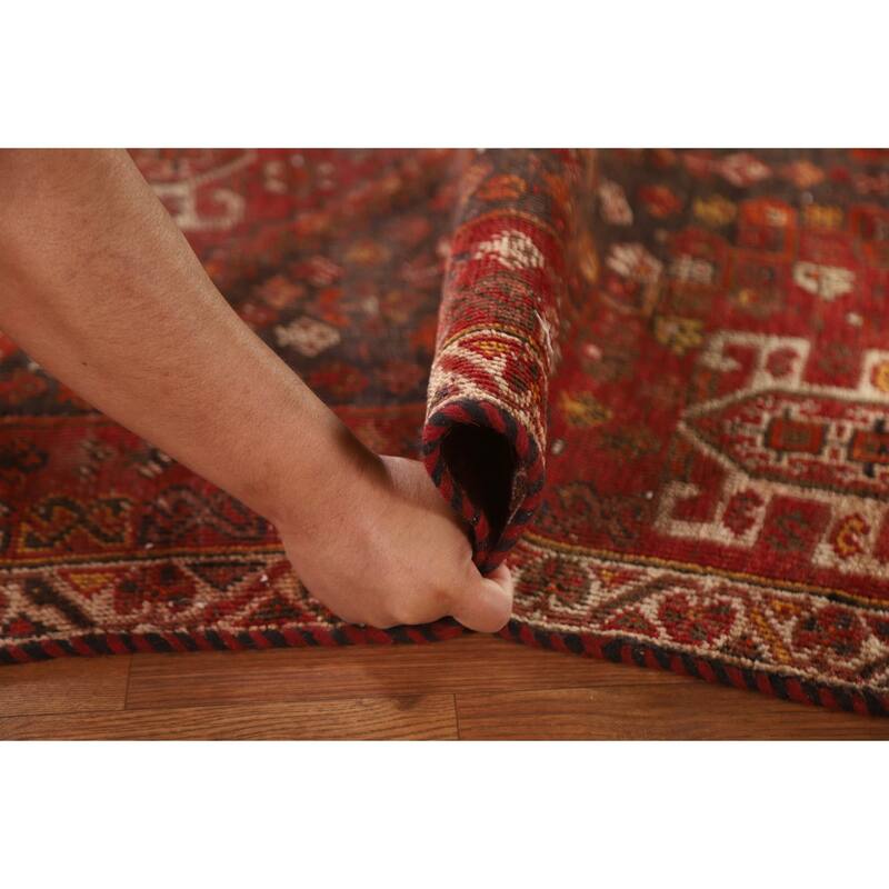 Vegetable Dye Red Shiraz Persian Antique Area Rug Handmade Wool Carpet - 3'3"x 4'11"