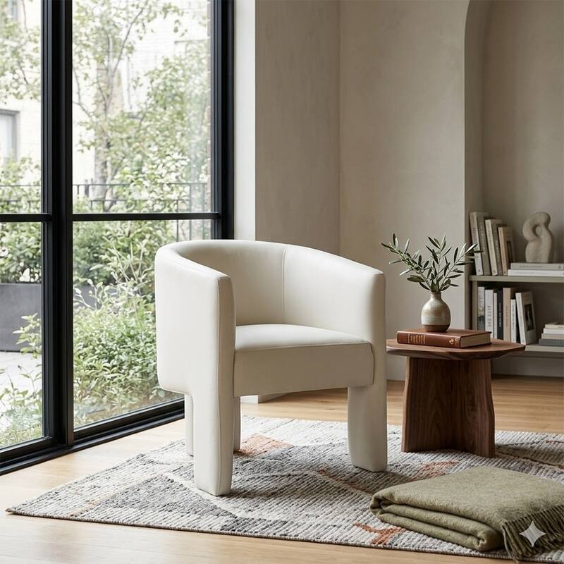 SEYNAR Modern Velvet Accent Chair, Upholstered Barrel Chair with Unique Solid Base for Living Room Soft Club Chair