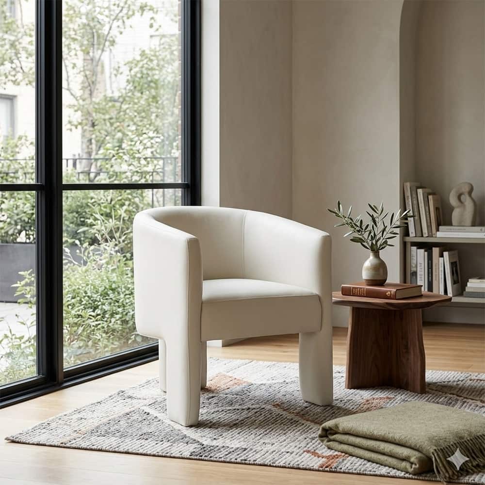 SEYNAR Modern Velvet Accent Chair, Upholstered Barrel Chair with Unique Solid Base for Living Room Soft Club Chair