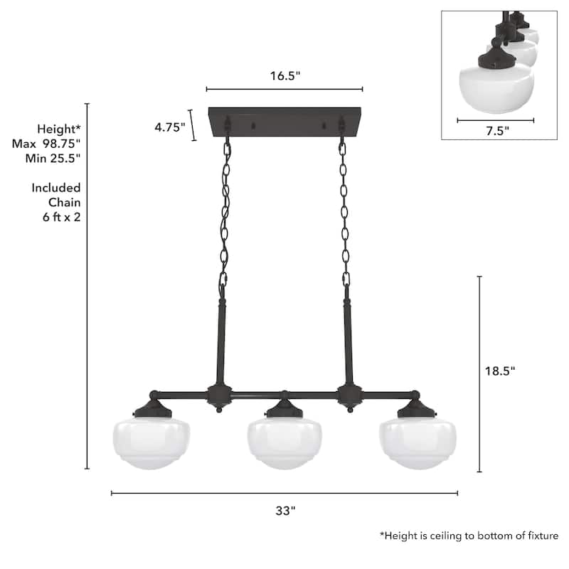 Hunter Saddle Creek Linear Chandelier, Clear Glass, Dining Room Table, Kitchen Island
