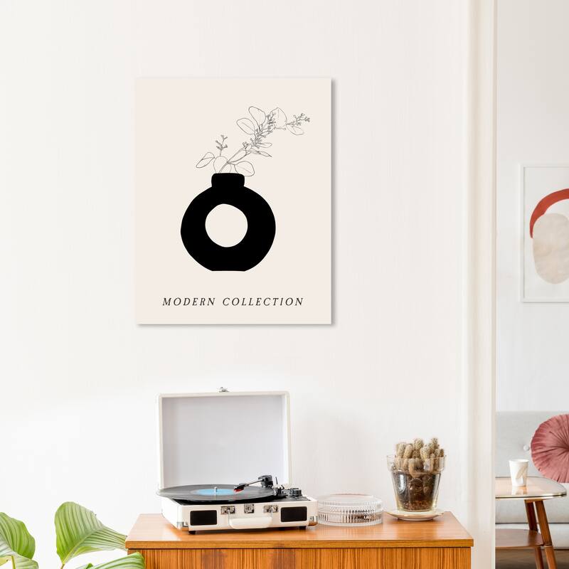 Wynwood Studio Canvas Floral and Botanical Floral Vase Noir II Black and Cream White Modern & Contemporary Wall Art Canvas Print - 20 x 24