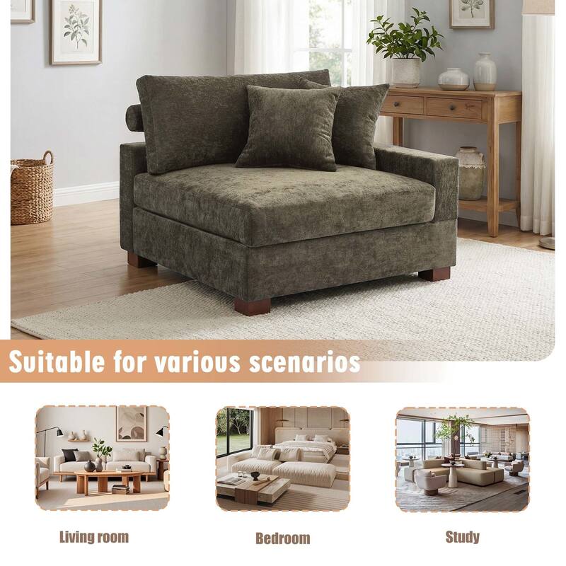 Chenille Upholstered Armless Accent Chair With Plush Cushion