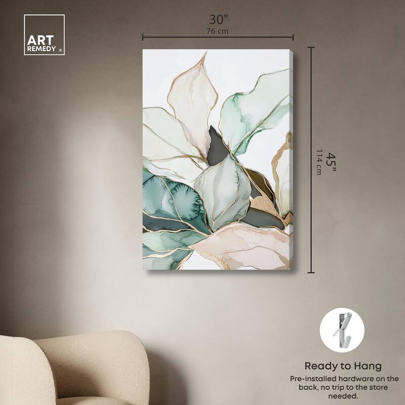 Pastel Leaves with Gold III Canvas by Art Remedy, Gallery Wrapped