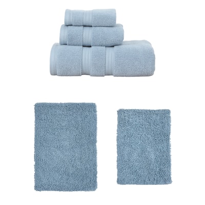 Home Weavers Fantasia Collection 100% Soft Cotton Super Absorbent 3 Pc Towel Set & 2 Pc Bath Rug Set, Machine Wash (Set of 5)