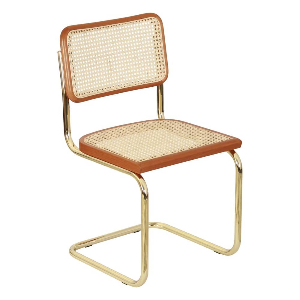 Breuer Chair Company Marcel Breuer Cesca Cane Cantilever Side Chair w/ Brass Steel Frame (Various Wood & Cane Colors)