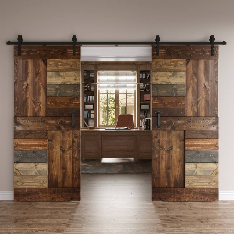 Coast Sequoia 48in./60in./72in./84in. x 84in. S Series Multi-Color Pine Wood Double Sliding Barn Door With Hardware Kit