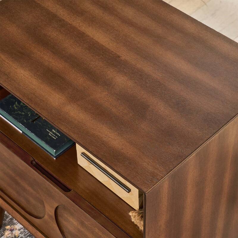 Versatile Fluted Nightstand with Charging Station,USB Ports,and Open Storage