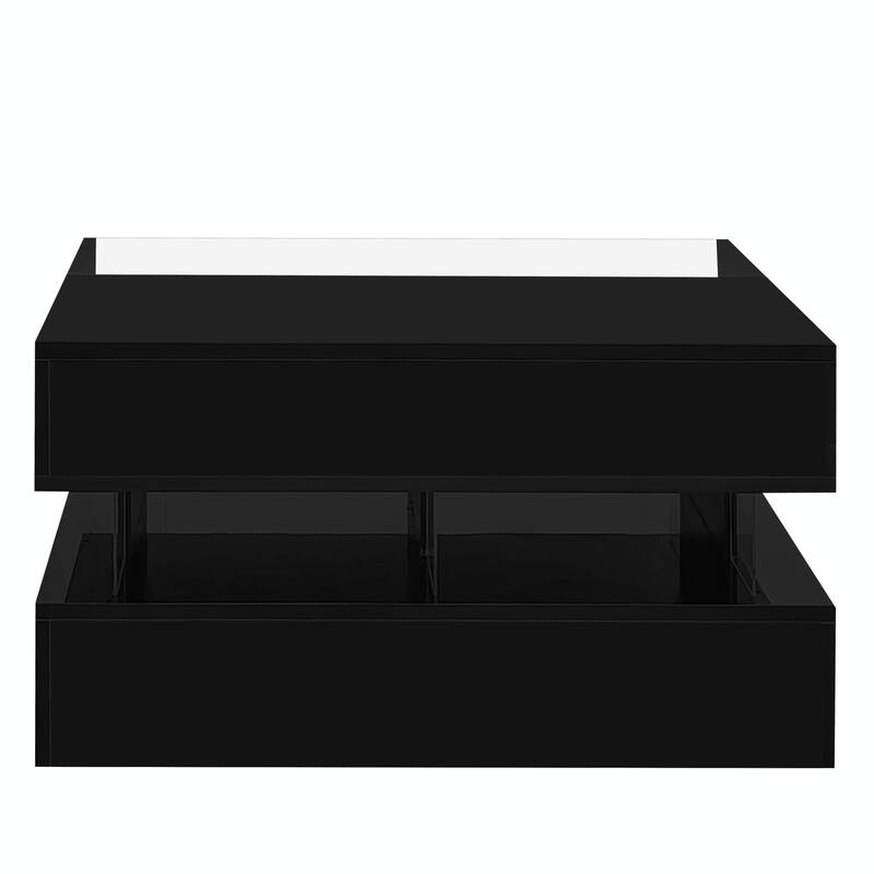 Lift-Top Coffee Table with 2 Drawers, Modern Square Coffee Table with Glass Top and High-Gloss Finish