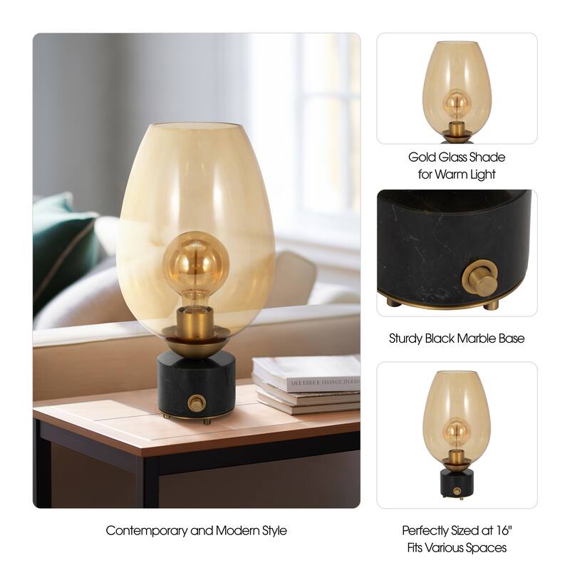 Sagebrook Home 16" Mikeno Glass And Marble Table Lamp, Gold, 16"H - 9" x 9" x 16"