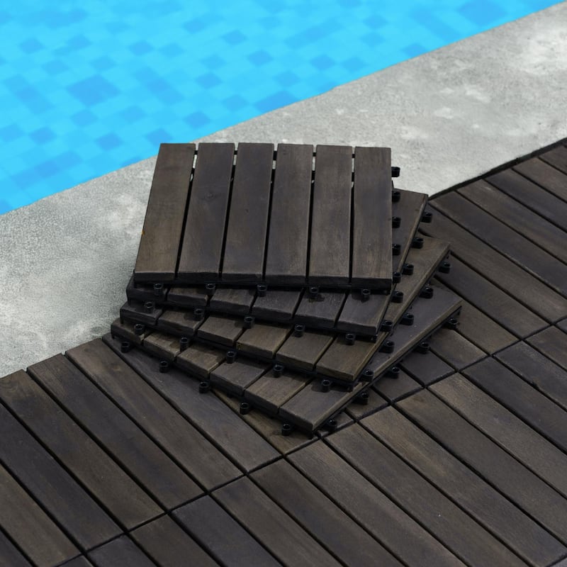 30 PCS Interlocking Deck Tiles Striped Pattern, 12" x 12"Square Acacia Hardwood Outdoor Flooring for Patio,Bancony,Pool Side