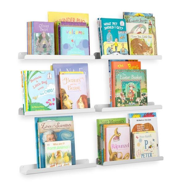 slide 2 of 8, White Metal Floating Shelves for Nursery Decor, Kids Bookshelf (Set of 6)