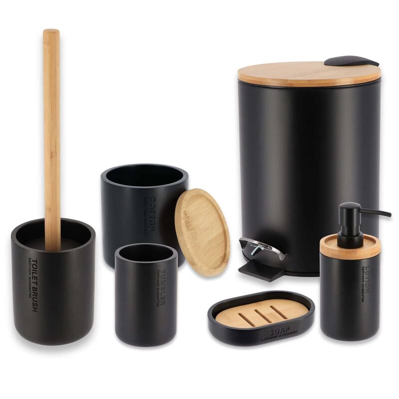 Bathroom Accessories with Natural Accents, Modern 6-piece Set