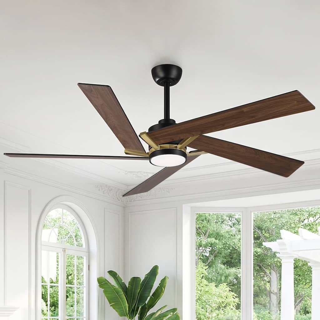 60" Modern Dark Brown 5 Reversible Blades Ceiling Fan with Dimmable LED Light and Remote Control