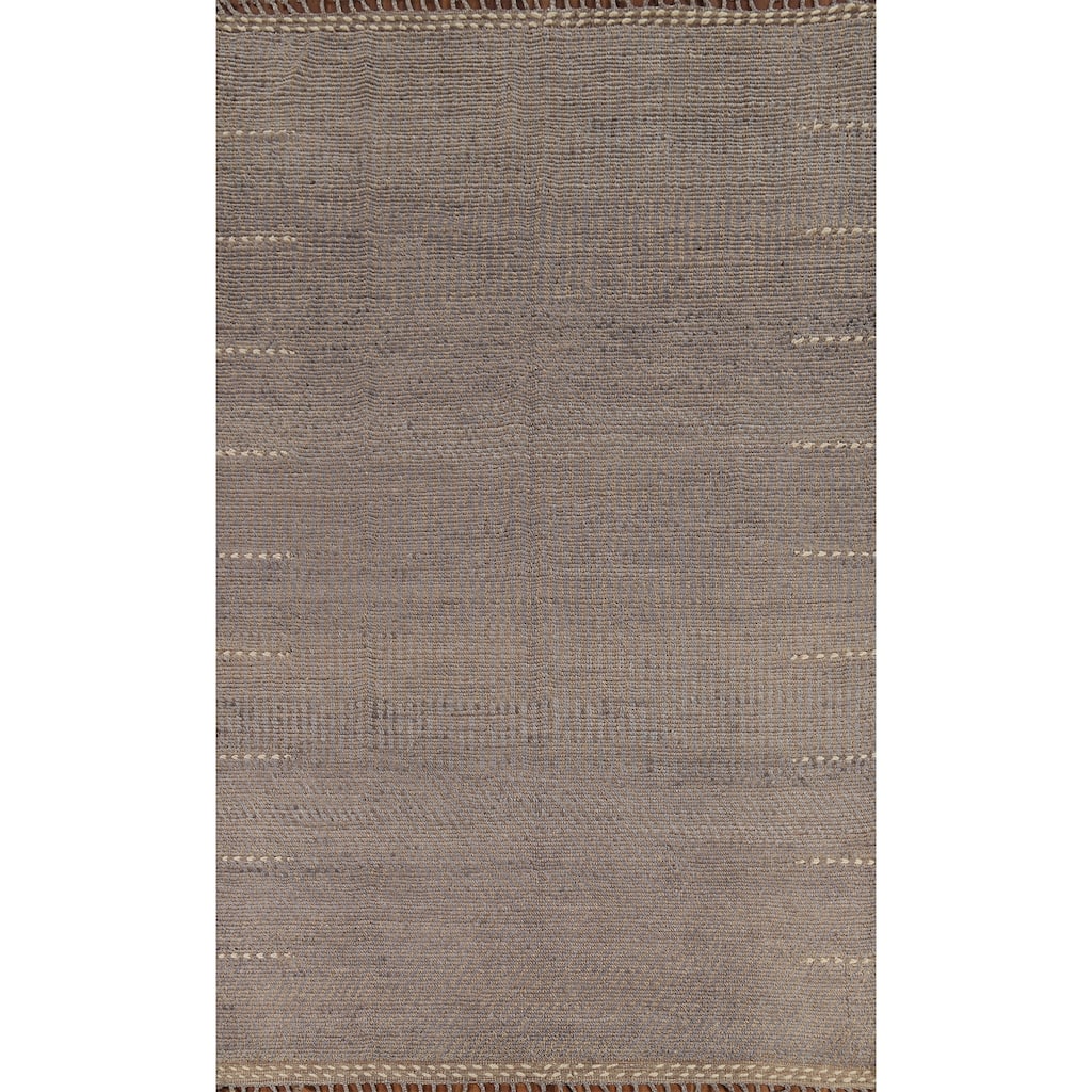 All-Over Striped Moroccan Modern Area Rug Handmade Wool Carpet - 6'8"x 11'3"