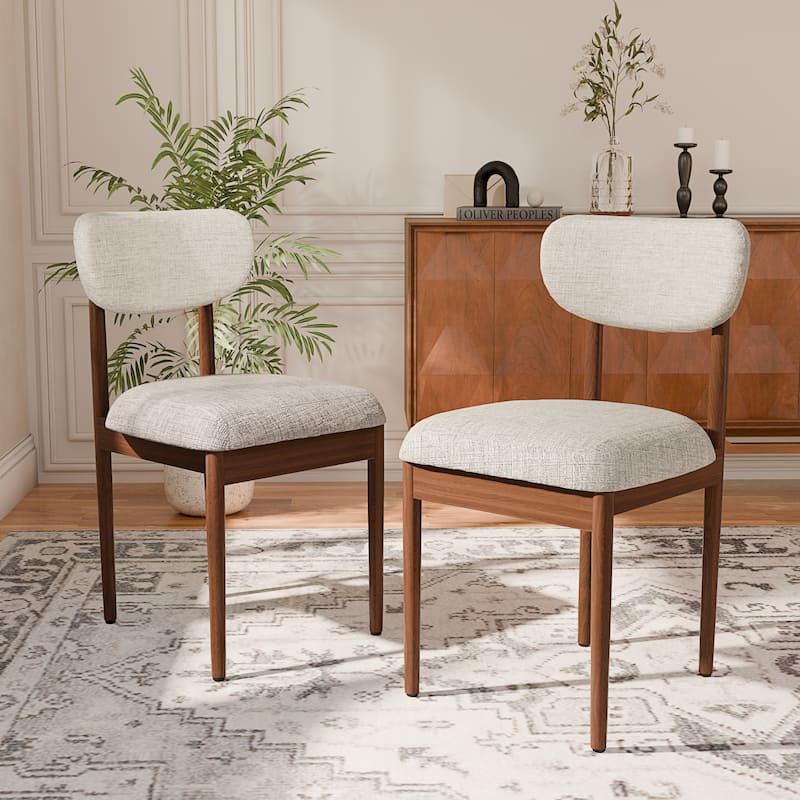 Modern Upholstered Dining Chair with Solid Wood Legs Side Chair for Kitchen Dining Room Living Room (Set of 2) - Walnut-Grey