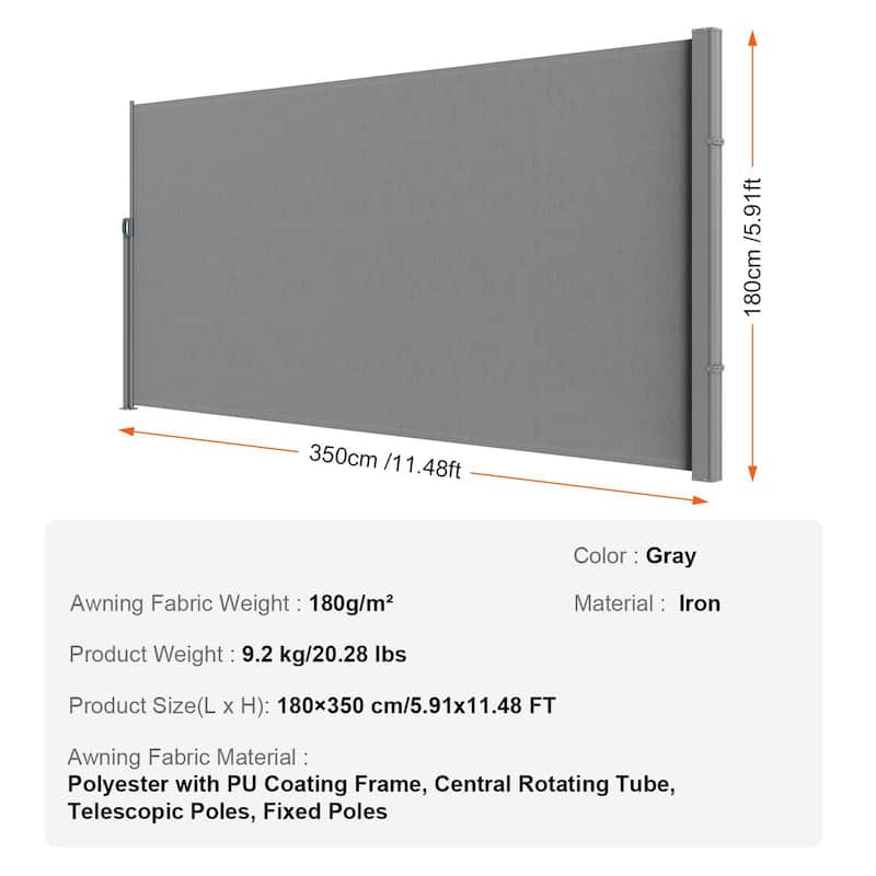 71''x 138'' Outdoor Patio Privacy Screen Awning with Retractable Handle
