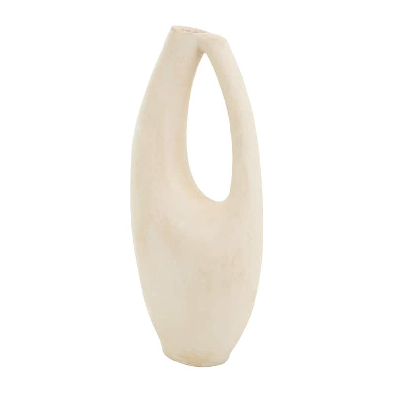 Paper Mache Abstract Curved Decorative Vase with Handle - Beige - Roche River Decor - Beige - 8"W,18"H