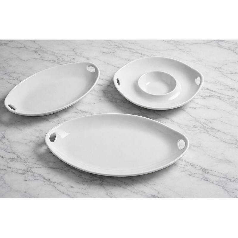 Euro Essential Classic Lisbon White Oval Platter with Loop Handle