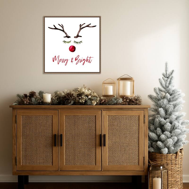 Reindeer Merry and Bright by Amanti Art Portfolio (22 x 22 in.), Framed Canvas Wall Art Print - Sylvie Beaded Dark Gold