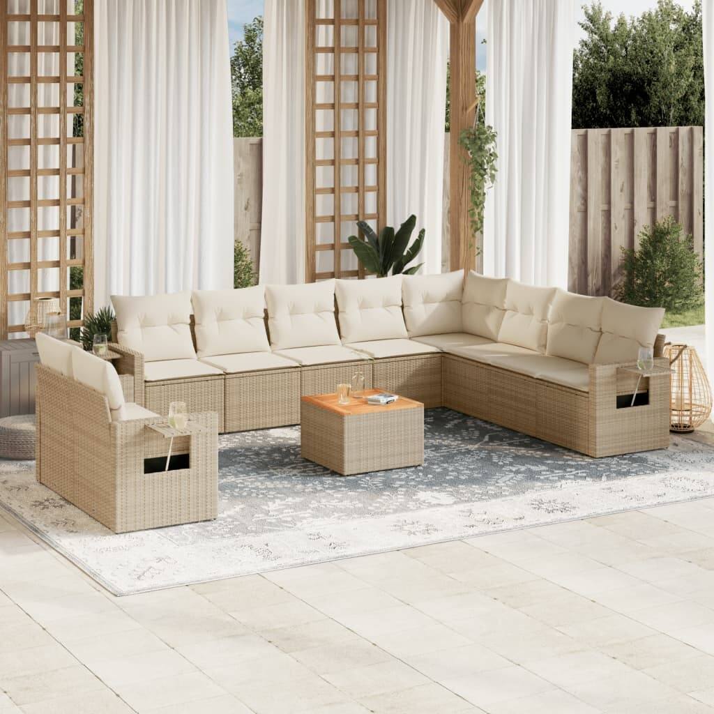 vidaXL Garden Sofa Set 11 Piece with Cushions Outdoor Sofa Set Poly Rattan - 21.7 x 21.7 x 14.6 in (W x L x H)