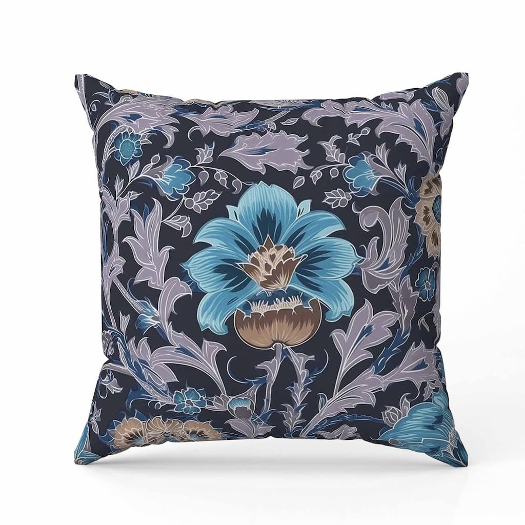 Mughal Era Garden Treasures Indoor/Outdoor Reversible Throw Pillow Blue and Lavender