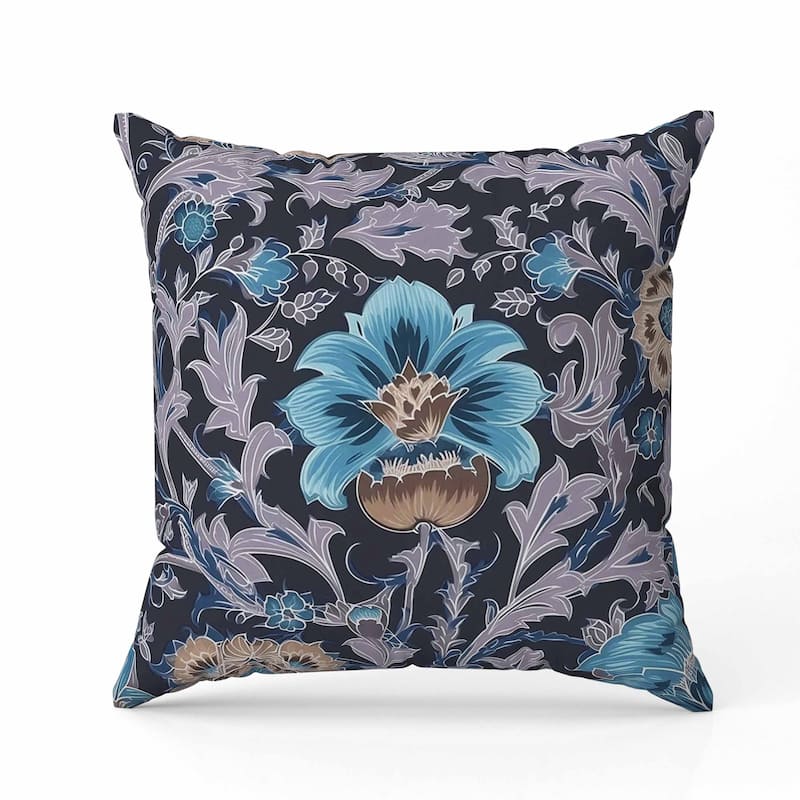 Mughal Era Garden Treasures Indoor/Outdoor Reversible Throw Pillow Blue and Lavender