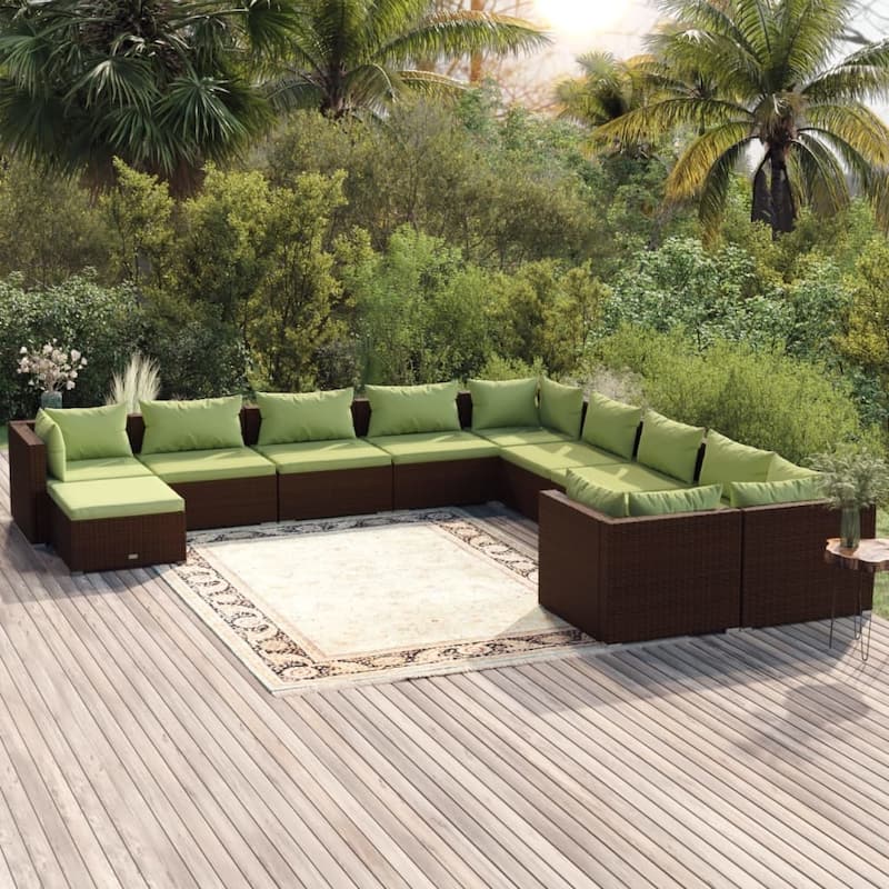 vidaXL Patio Lounge Set with Cushions Poly Rattan Brown - 27.6" x 27.6" x 24" - 27.6" x 27.6" x 24"