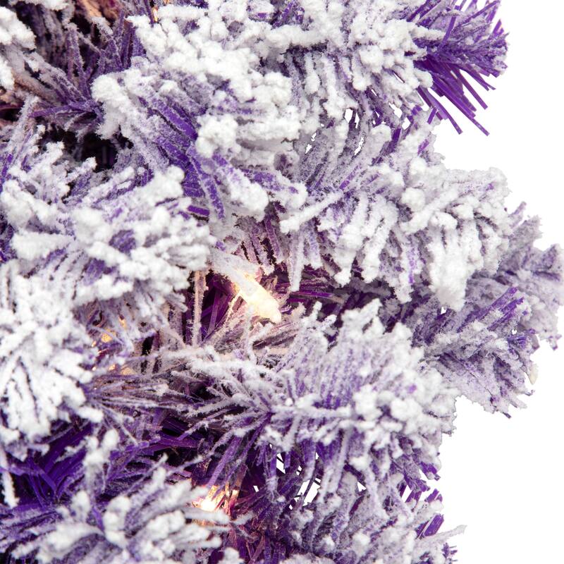 Pre-Lit Flocked Pine Artificial Christmas Wreath - 24" - Purple - Clear Lights