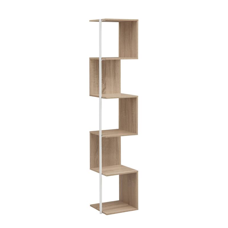 Furniture of America Linnea Modern 5 Tier Accent Corner Bookcase, Freestanding Display Bookshelf with Metal Post - Natural