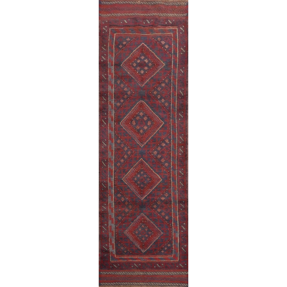 Hand Knotted Oriental 100% Wool Carpet Traditional Tribal Red Balouch Runner Rug - 8' 0'' X 2' 1''