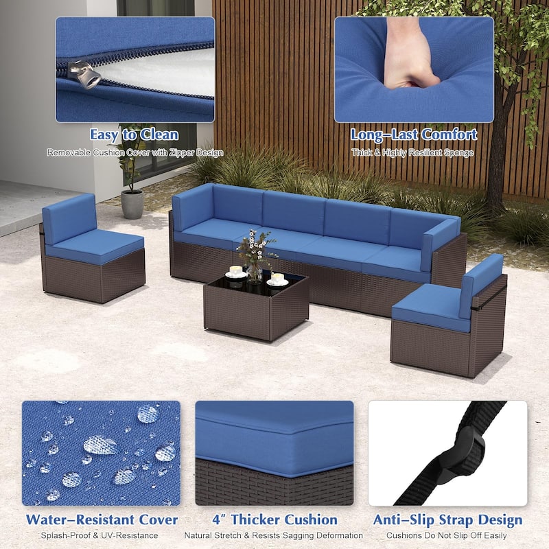 Kinbor Outdoor Cushioned Wicker Sectional Sofa Set