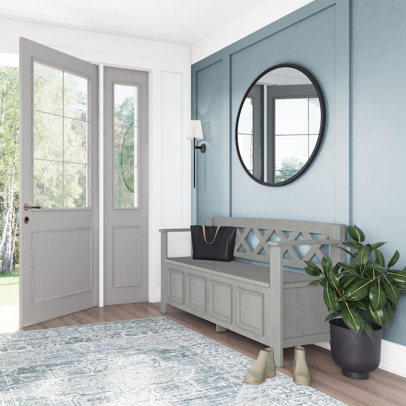 WYNDENHALL Halifax 48 inch Wide Solid Wood Transitional Entryway Bench - 48 Inches wide - Fog Grey