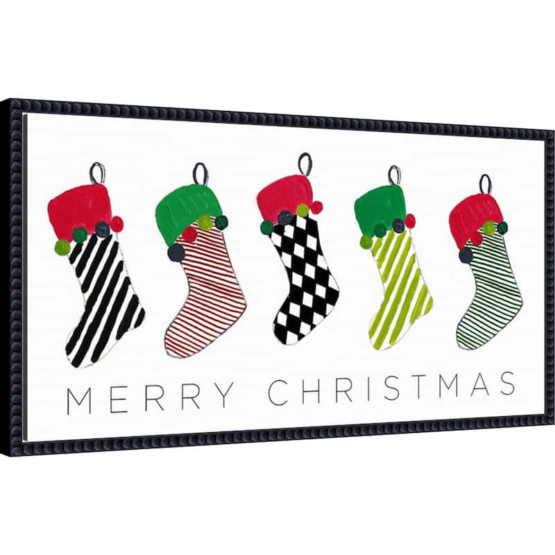 Christmas Stockings by Patricia Pinto (27 x 14 in.), Framed Canvas Wall Art Print - Sylvie Beaded Black